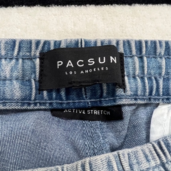 Pacsun Painted Side Striped Skinny Zip Ankle Drawstring Denim Pants - Picture 7 of 9
